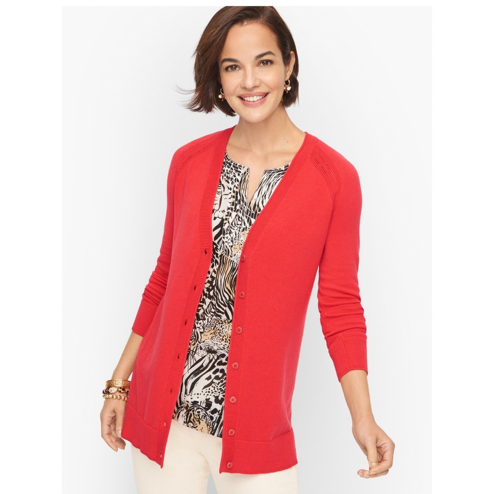 NWT Talbot's Raglan Girlfriend Cardigan Sweater Size XS Red Button Retail $79